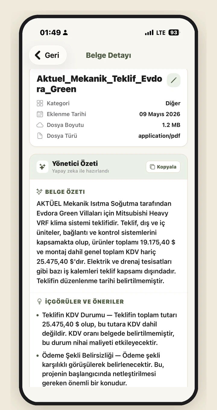 AI Yönetici Özeti ekranı